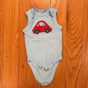Baby Blue Sleeveless Onesie with Red Car
